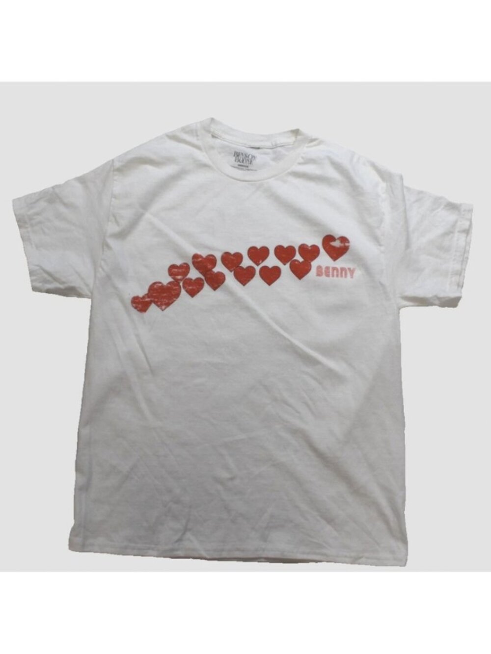 Benson Boone Womens Benny Hearts Distressed Graphic White Shirt New Medium